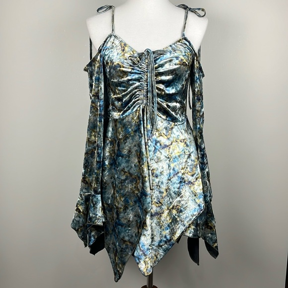 F is for Fairies Tie Dye Crushed Velvet Handkerchief Dress Sz XXL Dolls Kill NWT - Picture 2 of 16